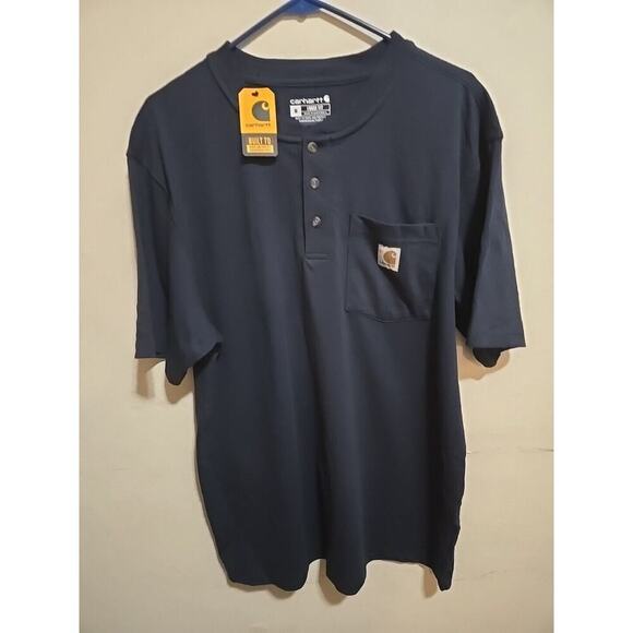 Men’s Carhartt Shirt Navy Size M NWT Buttons Up Front Pocket Henley - Picture 1 of 7